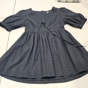 Blue Scoop Neck Puff Sleeve Sundress